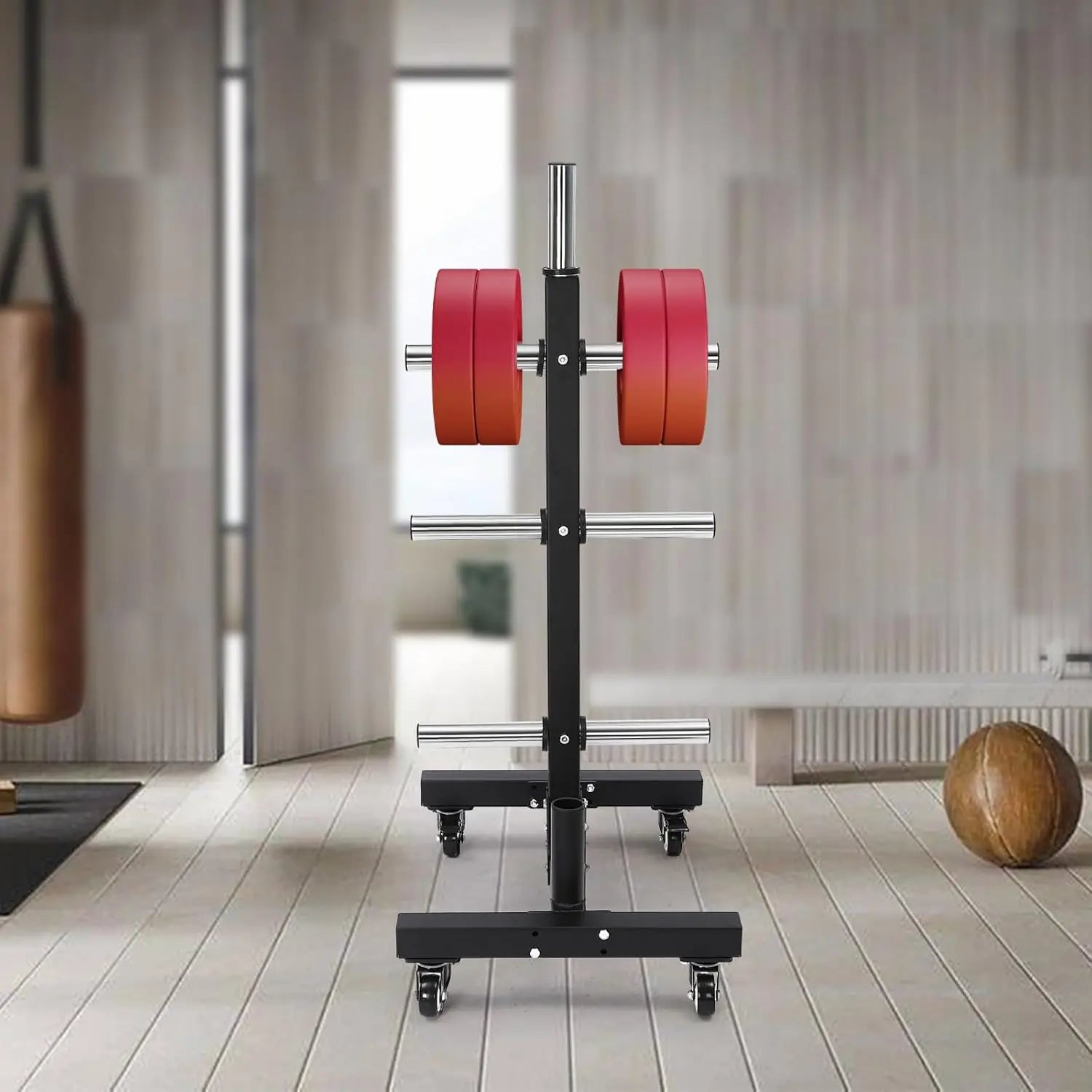 Movable Weight Plate Dumbbell Rack Storage Tree Steel 57inch 1100lbs Capacity Heavy Duty Weight Plate Holder for Gym Home