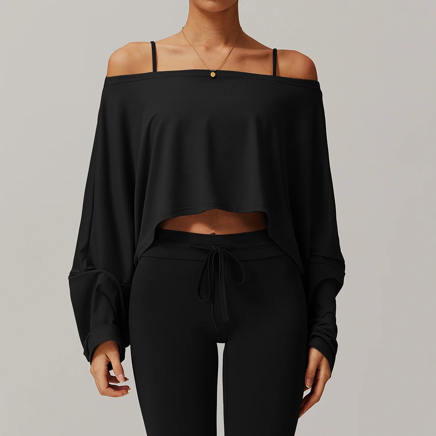 New Fitness Sports Long Sleeve Loose Top Women's One Shoulder Bat Sleeve Outerwear Casual Versatile Long Sleeve Yoga Hoodie