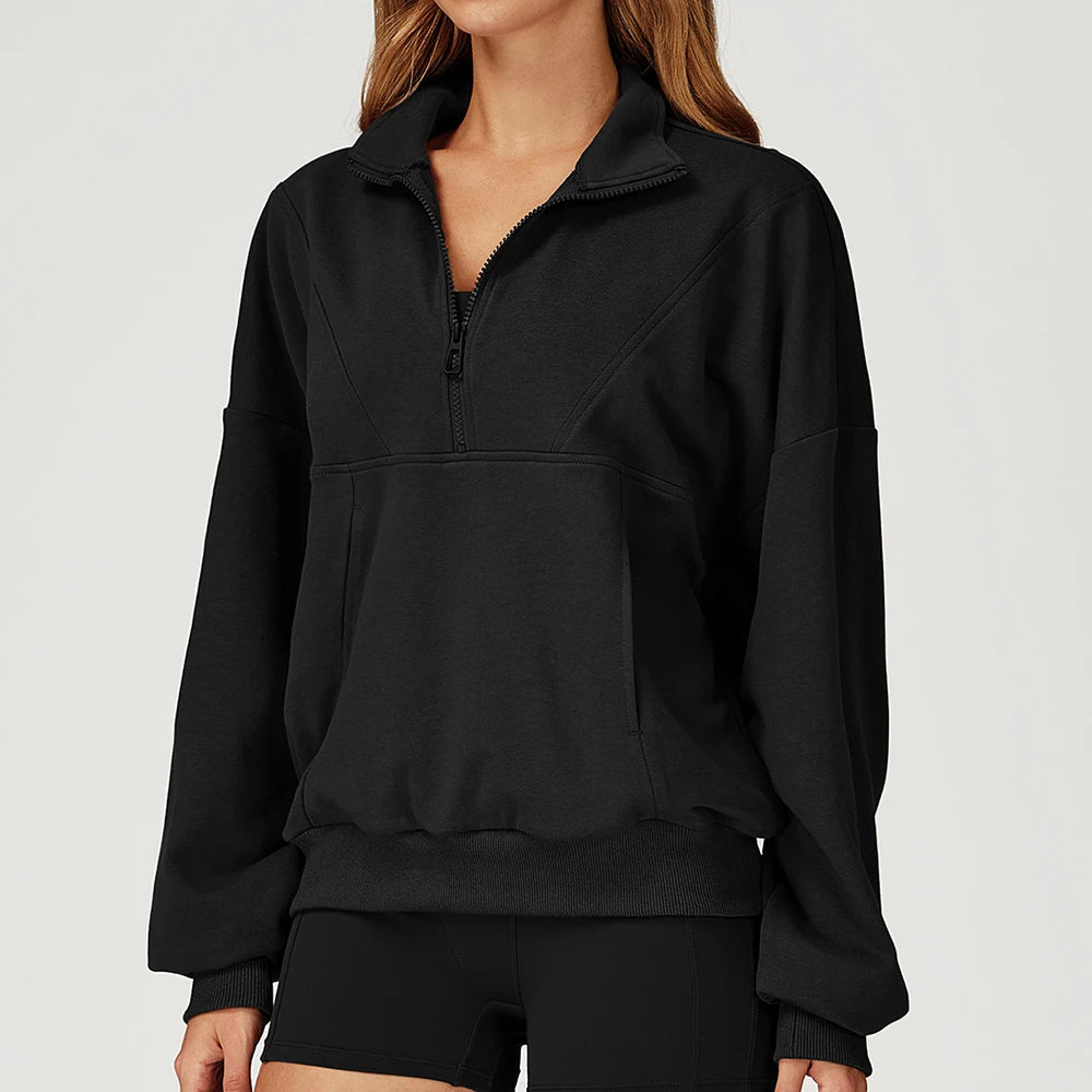 Winter Casual Hoodie Zipper Long Sleeved Women's Top Windproof and Warm Loose Hoodie Women's Outdoor Running Sportswear