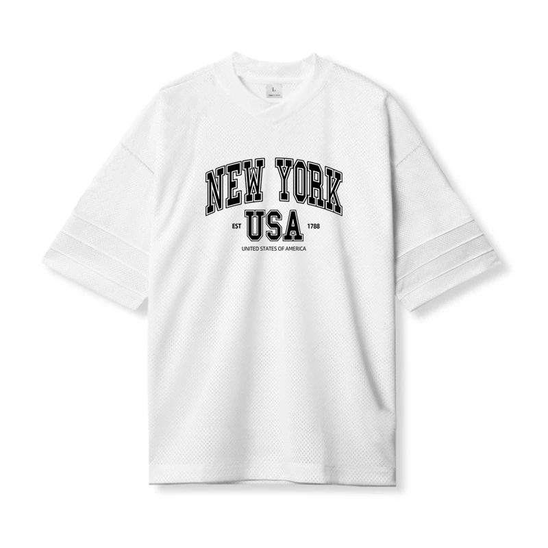 Oversized Mens Sport Half Sleeves T-Shirt Mesh Loose Quick Dry Breathable Running Shirt Gym Fitness Bodybuilding Muscle Tee Tops