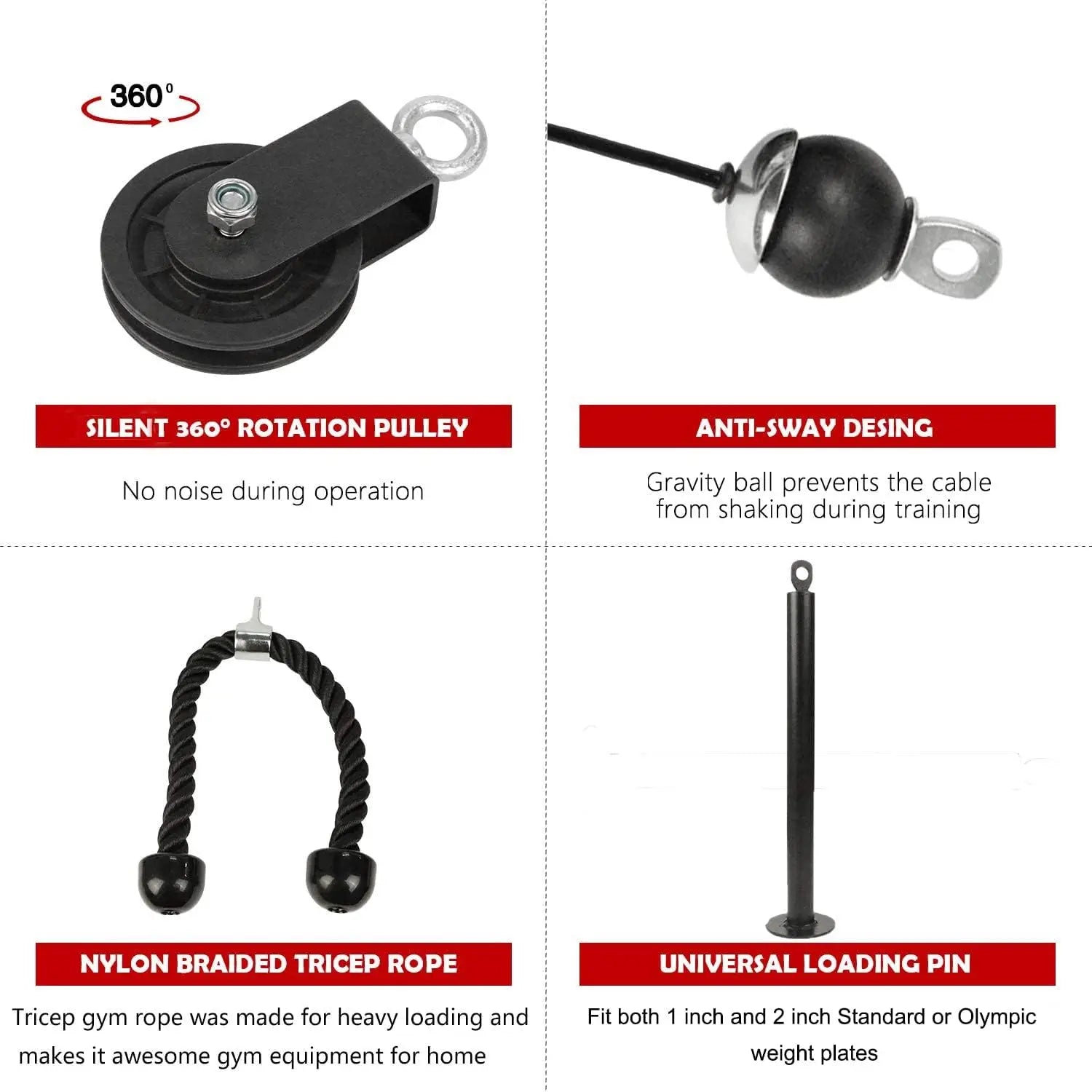 Pull Down and Lift Weight Pulley System Cable Machine Pulley Attachment for Triceps Pull Down, Biceps Curl, Back, Forearm