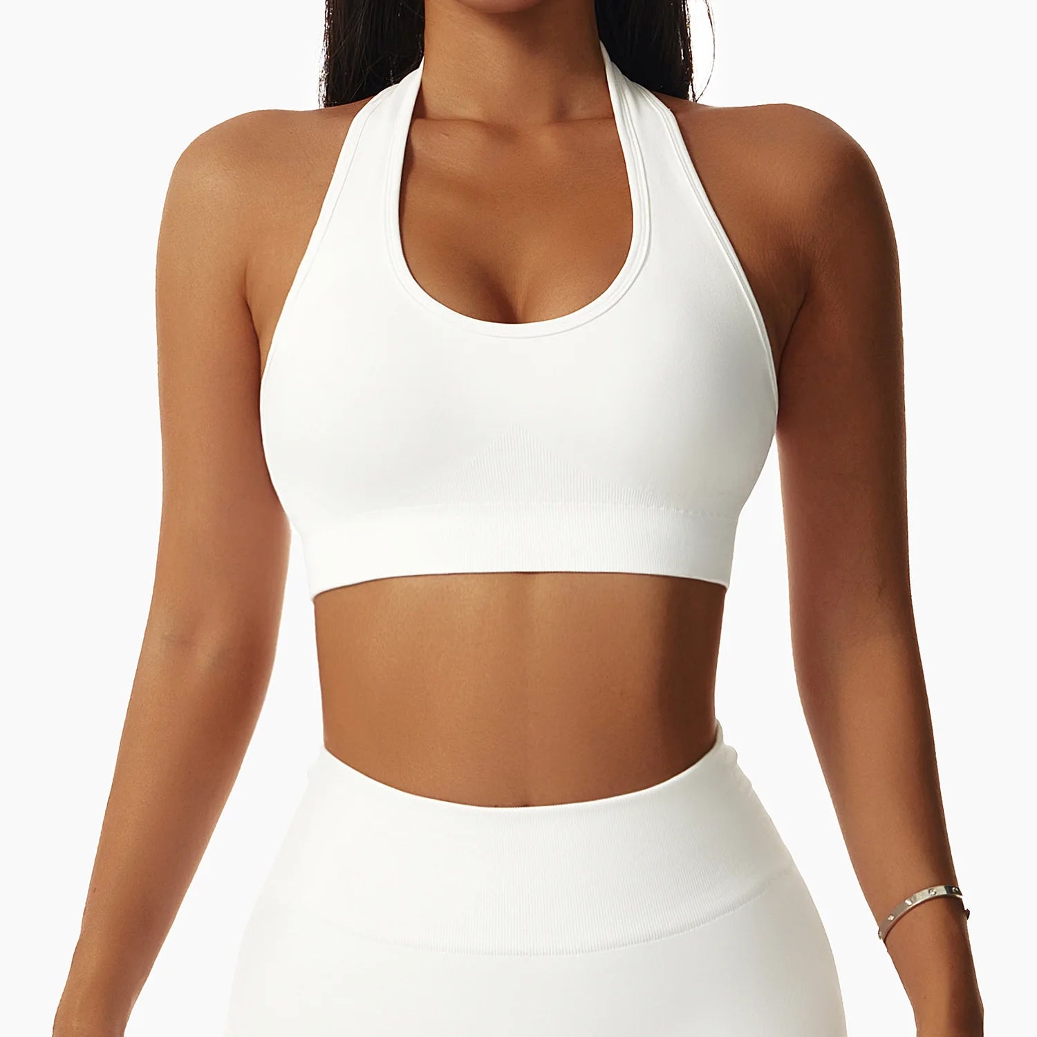 Sexy Halter Yoga Bra Gym Workout Push Up Running Sports Underwear Gathering Sports Vest Beautiful Back Fitness Top