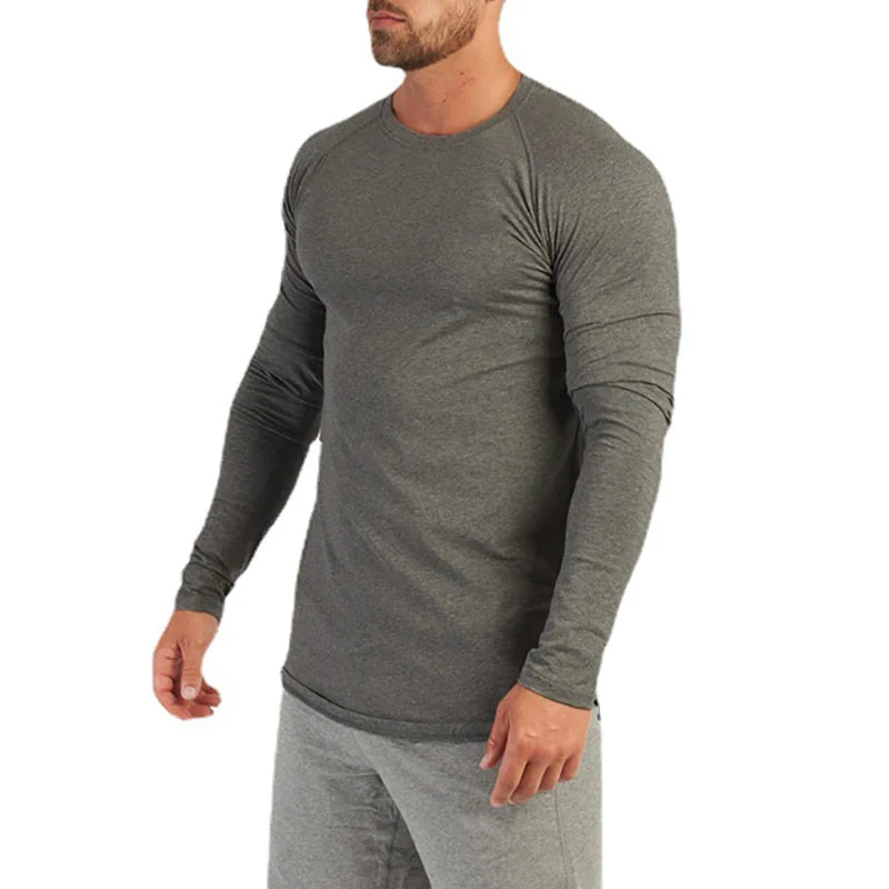 Autumn Fashion Cotton Long Sleeve T-shirt Mens Gym T Shirts Male Bodybuilding Tee Shirts Casual Tops for Men Sportswear