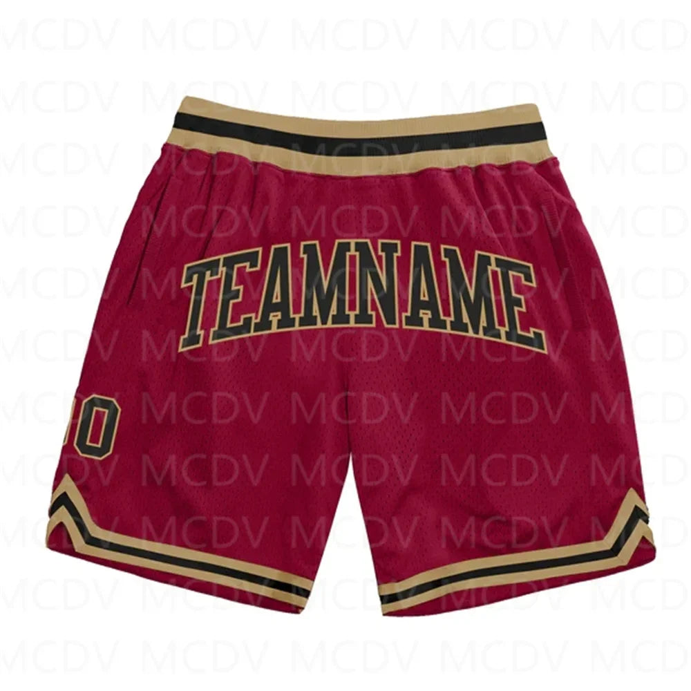 Custom Maroon Navy-White Authentic Throwback Basketball Shorts 3D All Over Printed Men's Shorts Quick Drying Beach Shorts