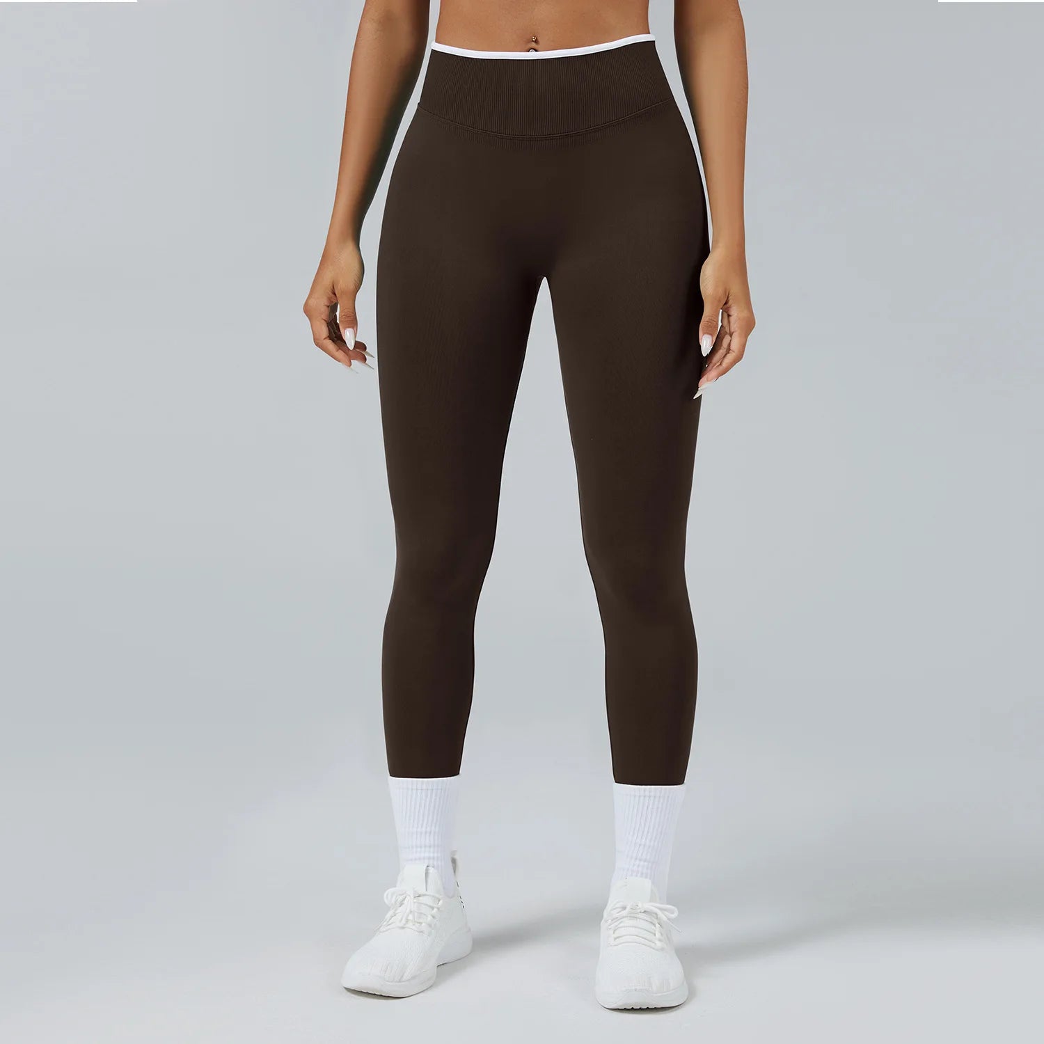 Women Seamless Ribbed Band High Waist Butt Lifting Sports Pants Leggings Compression Fitness Running Gym Workout Wear Suit