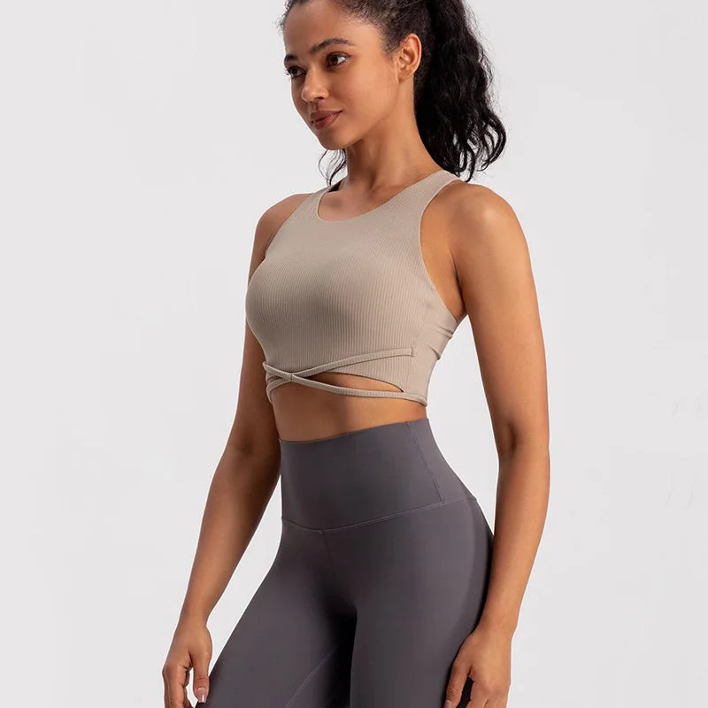 Yoga Tank Top Ribbed Fitness Yoga Underwear Women's Sports Bra Push Up Fitness Bra Running Gym Fitness Tops