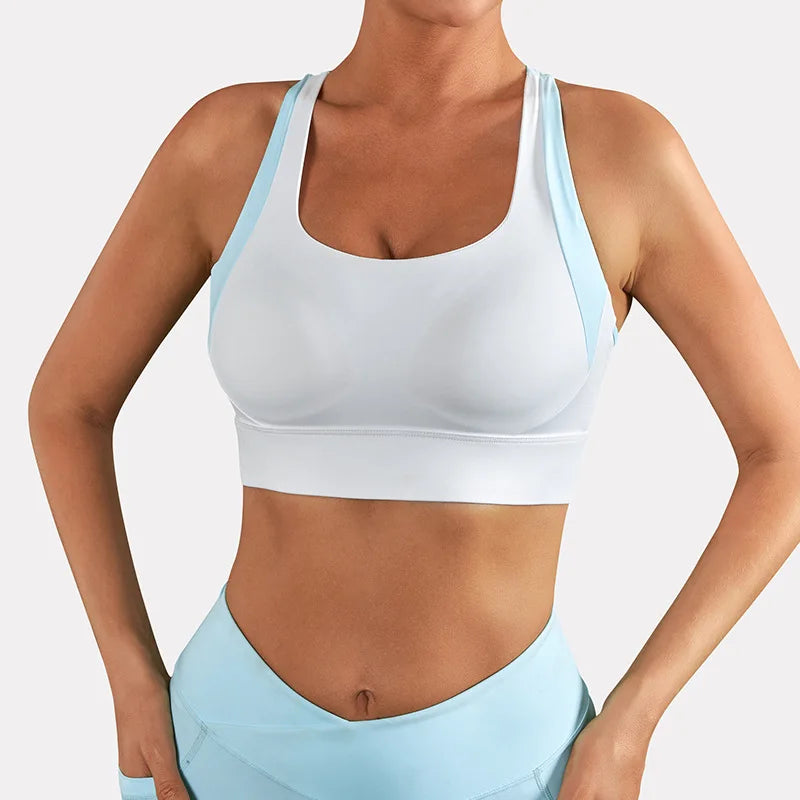 Women Yoga Underwear Solid Color Cross Back Fitness Sport Bra High Strength Tight Top Comprehensive Training Gym with Chest Pad