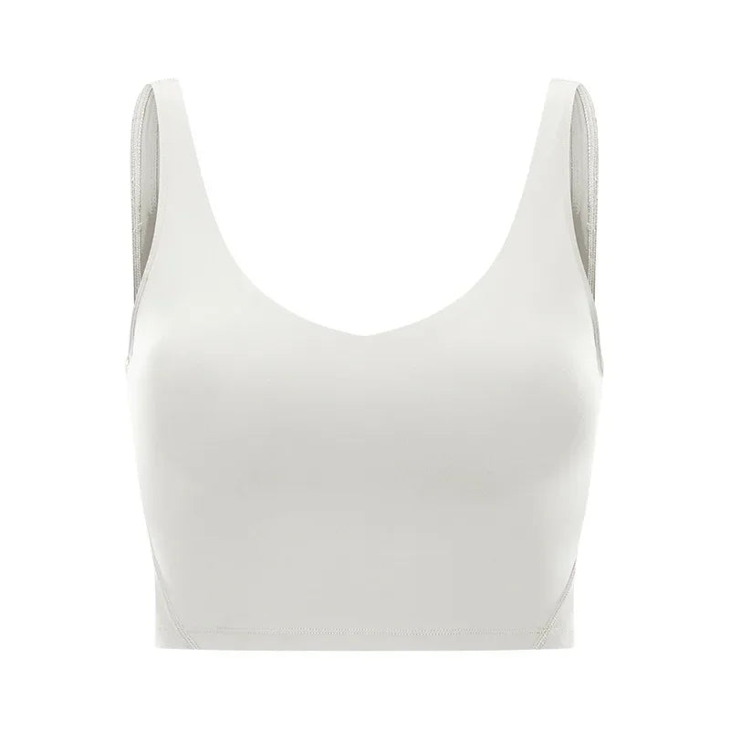 SHINBENE Women's V-neck Slimming Fitness Long-sleeve Padded Short-sleeve Sports Bra Yoga Bra Classic Athletic Tank Top
