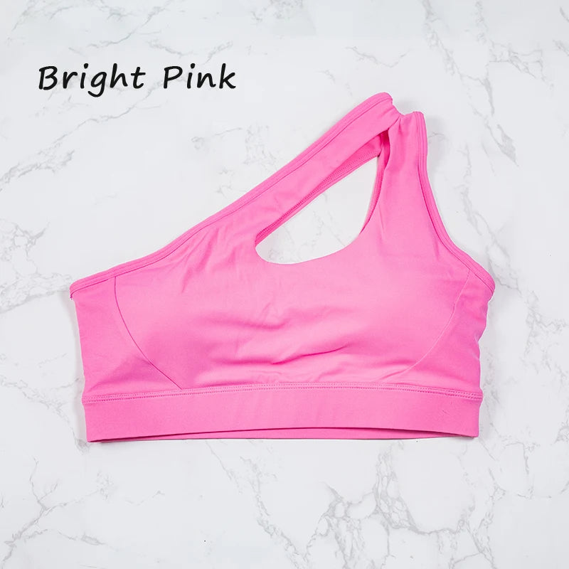 QINACTIVE Women'  sexy One Shoulder Sports Bras Yoga Top Vest Quick-drying Yoga Gym Running Fitness Underwear