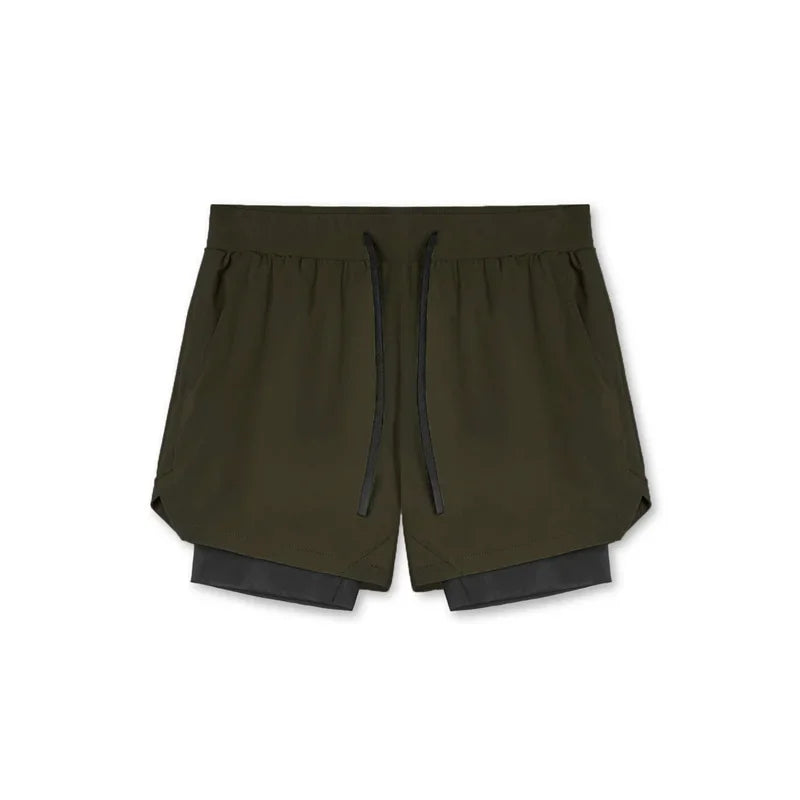 Men's Summer Gym Fitness Sport Double-deck 2 in 1 Shorts Quick Dry Running Workout Jogger Short Pants Bodybuilding Sweatpants