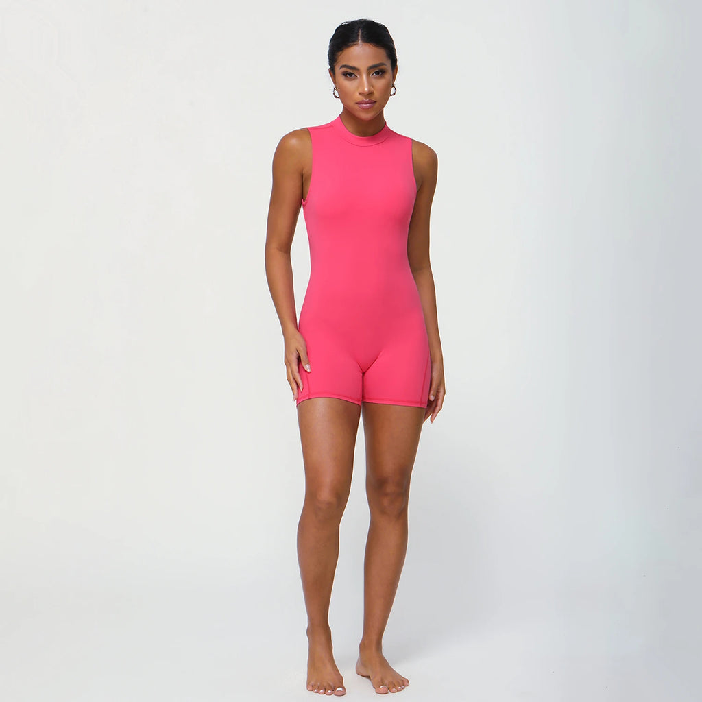 Women Fitness Backless Jumpsuit Sleeveless Gym Running Training Shorts Set Lift Buttocks Padded Jumpsuit