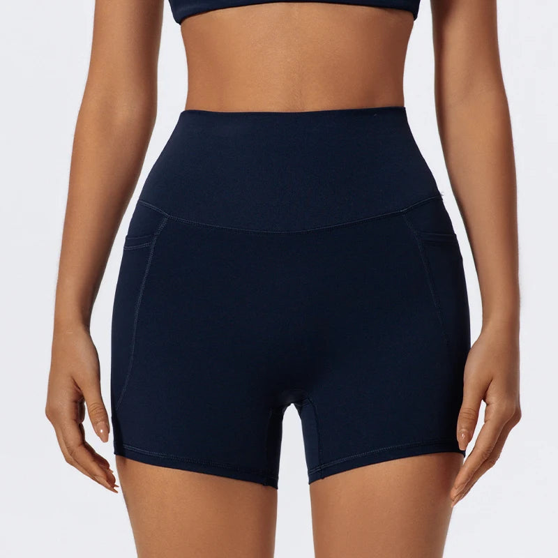 Ctenkevet Women's Pocket Athletic Shorts Running Tight Pants Gym Workout Yoga Trunks Female High Waist Buttock Lift Legging