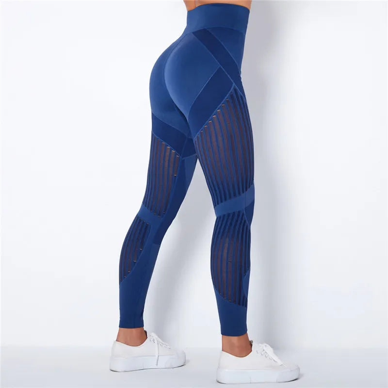 Hollow hip lift Sexy Leggings Women Seamless elastic tight bodybuilding High Waist Stripe Pants Slim Push Up Fitness Leggins
