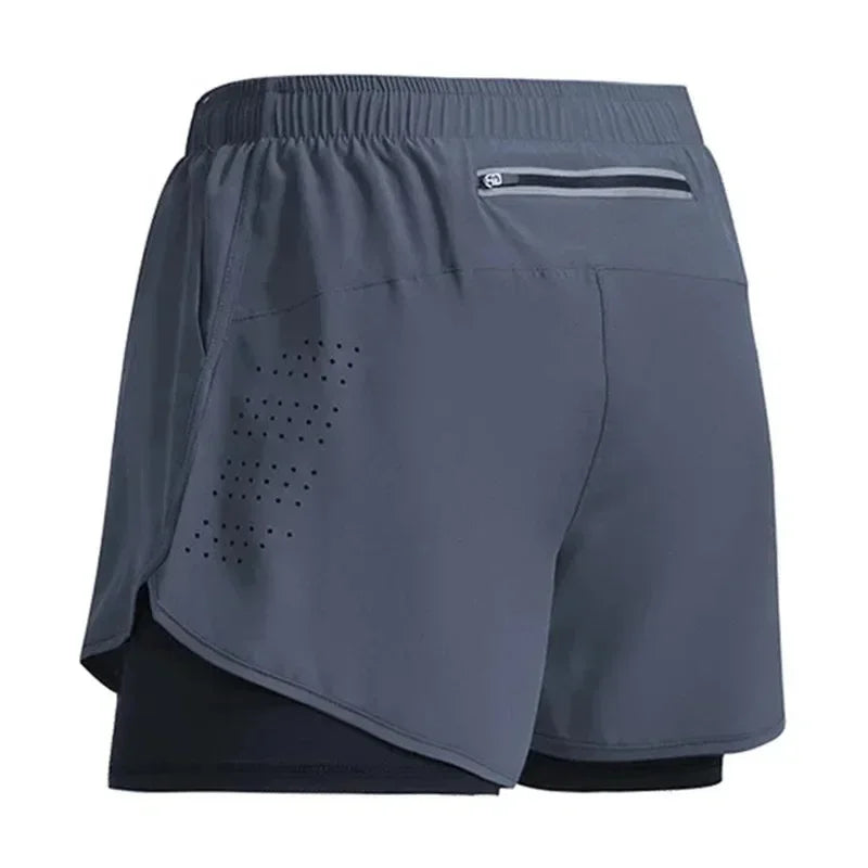 Men's Running Shorts 2 In 1 Fitness Black Double Layer Shorts Workout Training Gym Running Sport Short Pants Summer Shorts Men