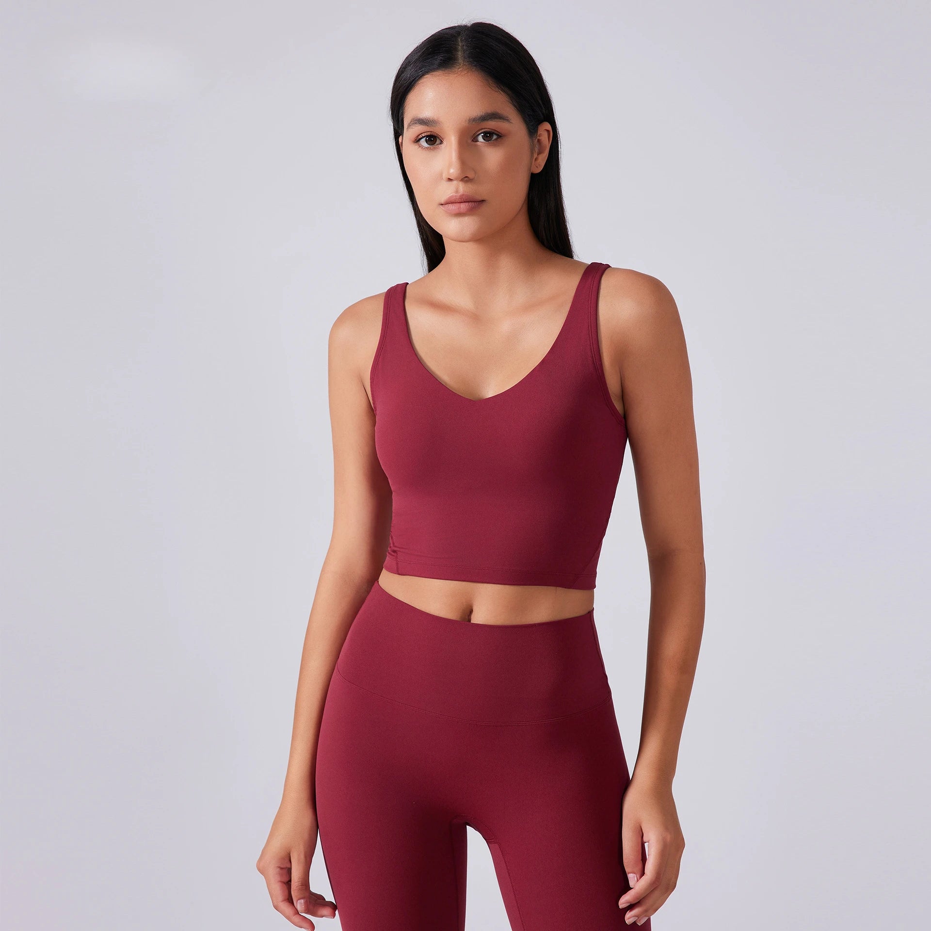 SHINBENE Women's V-neck Slimming Fitness Long-sleeve Padded Short-sleeve Sports Bra Yoga Bra Classic Athletic Tank Top