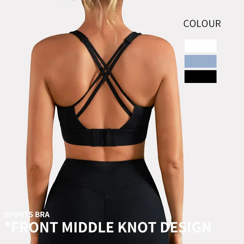 Women Yoga Underwear Solid Color Cross Back Fitness Sport Bra High Strength Tight Top Comprehensive Training Gym with Chest Pad