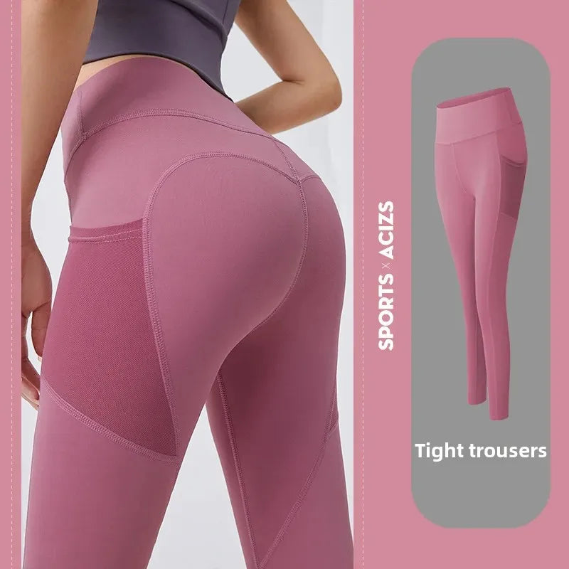 Training Leggings with Pockets for Women - High Elastic Yoga Pants Tummy Control High Waist 4-Way Stretch Gym Workout  Athletic