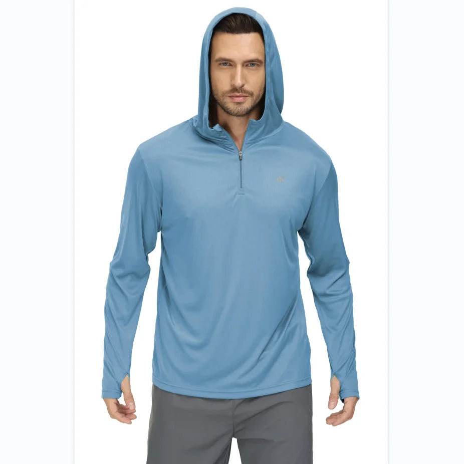 Men Long Sleeve Shirt UPF 50+ Rash Guard Swim Shirt Athletic Fishing Hiking Workout Cooling Tee Quick Dry Shirts with Zip