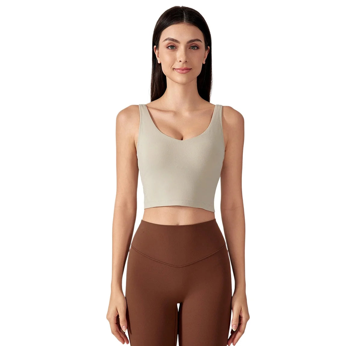SHINBENE Women's V-neck Slimming Fitness Long-sleeve Padded Short-sleeve Sports Bra Yoga Bra Classic Athletic Tank Top