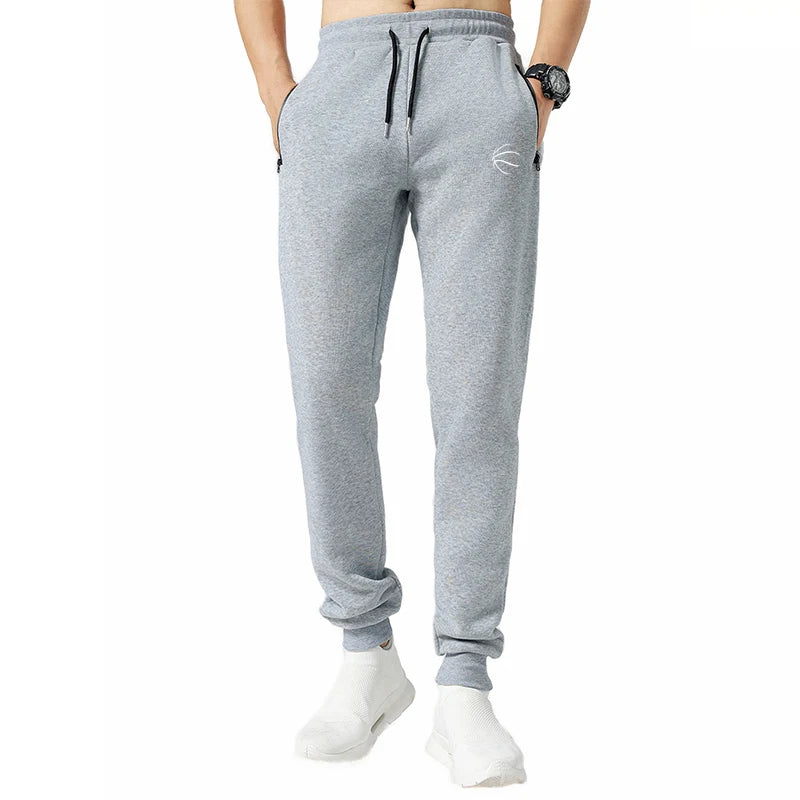 Men Elastic Running Training Pants Side Zipper Pockets Sport Trouser Jogging Sweatpants Basketball Gym Fitness Pants Man Sports