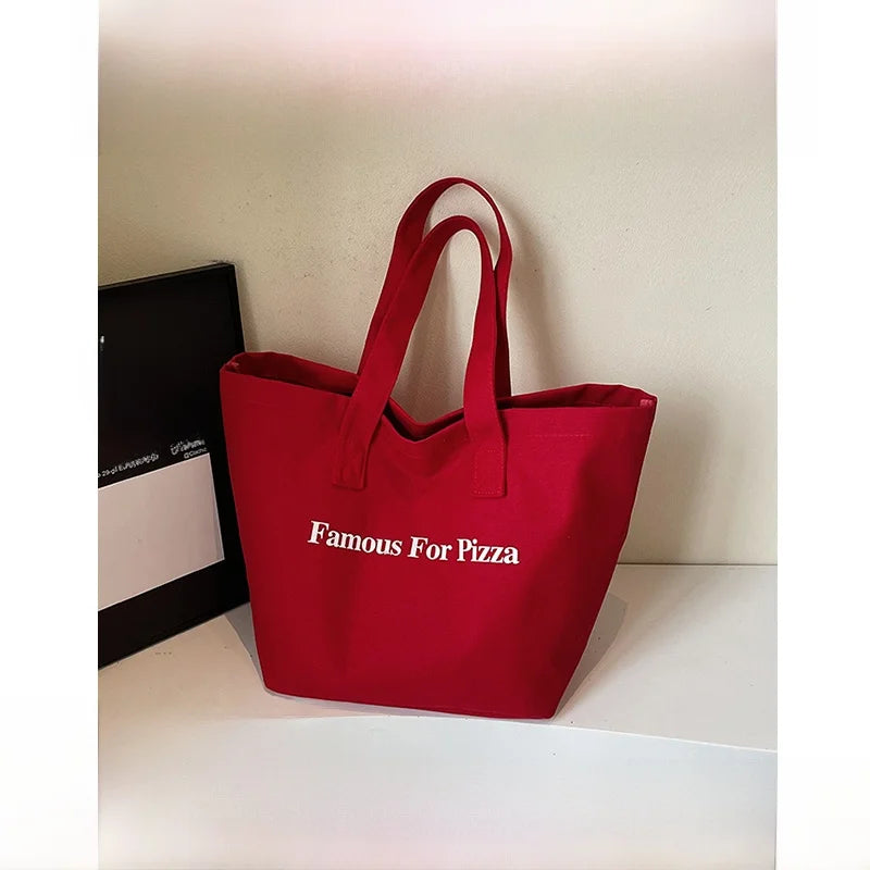 URUM Korean Sle Lazy Letter Red Canvas Tote Bag Women Large Capaci Student Class Single oulder Bag Casual Daily Purse