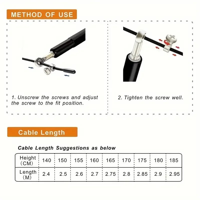High Fast Speed Rope Wire Rope Jump Skipping Black Rope Aluminum Handle Adjustable Steel Fitness Workout Strength Body Exercises