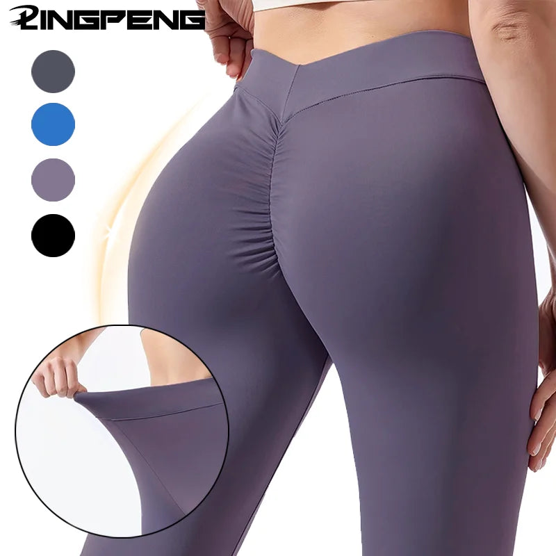 Pleated Seamless High Waist Sports Butt Lifting Tummy Control V-Fold Yoga Short Pants Women's Tight Hip Lifting High Waist Pants