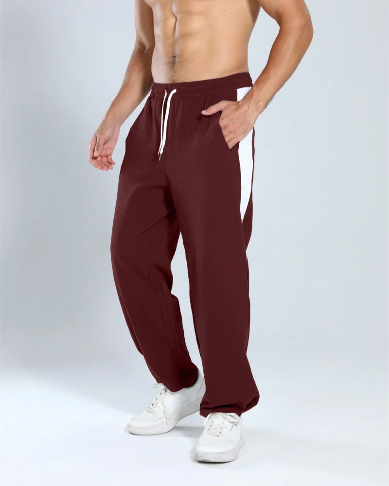 Autumn New Track Pants Men's Loose Running Casual Pants Wide Leg Trendy Sports Splicing Breathable Pants American Sports Pants