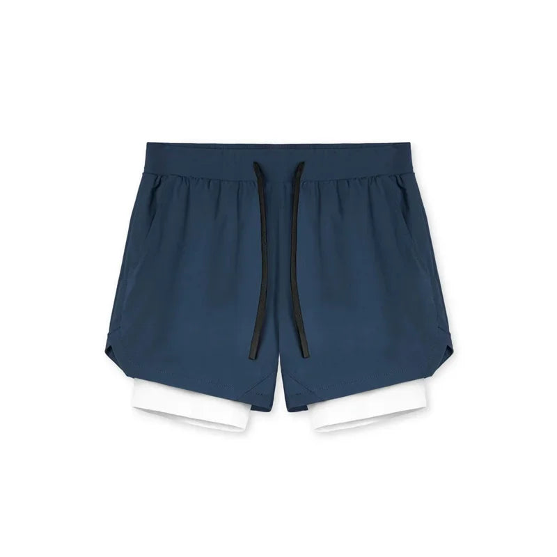 Men's Summer Gym Fitness Sport Double-deck 2 in 1 Shorts Quick Dry Running Workout Jogger Short Pants Bodybuilding Sweatpants