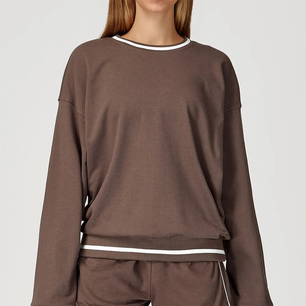 JUREN New Color Blocking Hoodie for Women Long Sleeved Loose Round Neck Top Fashionable Hoodie Outdoor Casual Running Sports Top