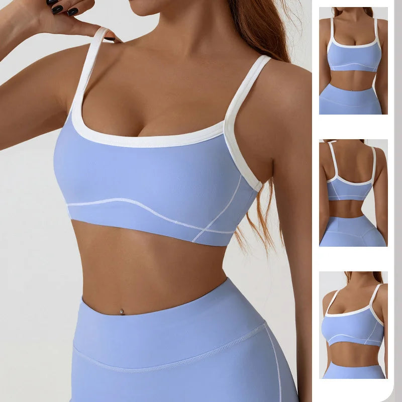 Aiithuug Womens Spaghetti Strap Sports Bras for Women Padded Yoga Bra Workout Wireless Crop Comfy Athletic Tops Sexy Scoop Neck