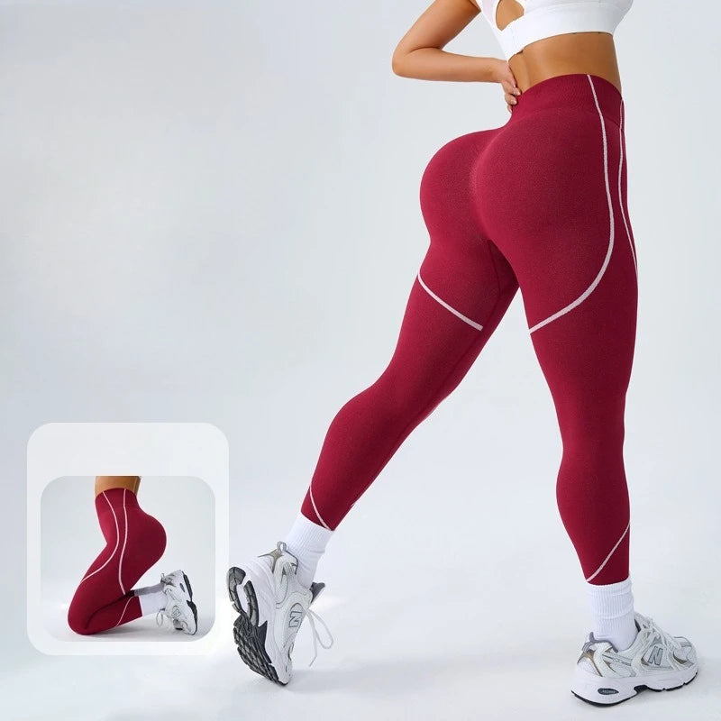 Women's Color Block Seamless Yoga Pants High Waisted Tummy Control Leggings for Running Fitness Workout