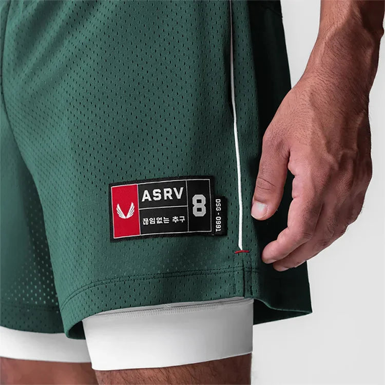 Men's Running Shorts Quick Dry 2-in-1 Double-decker Gym Shorts Mesh Summer Sports Jogger Fitness Workout Basketball Short Pants