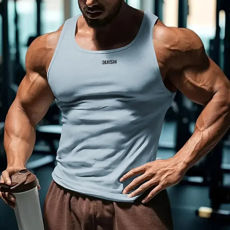 Summer Men's Slim Fit Sports Vest Trendy Brand Printed Solid Color Quick Dry Breathable Casual Fitness Top for Men