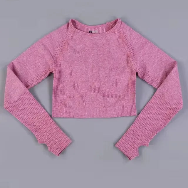 Long Sleeve Gym Crop Top Sports Yoga Top Women Seamless T-Shirts Fitness Crop Top Sport Active Wear Workout Athletic Shirts