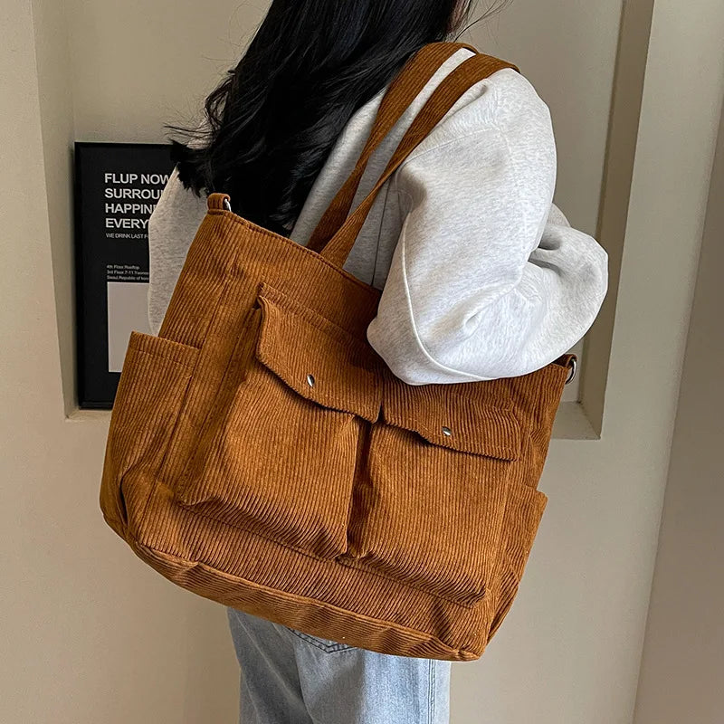 Ladies' Tote Bag With Large Capacity Corduroy Fashionable Crossbody Shoulder Bag 2025 Women Casual Shoulder Bag Class Handbag