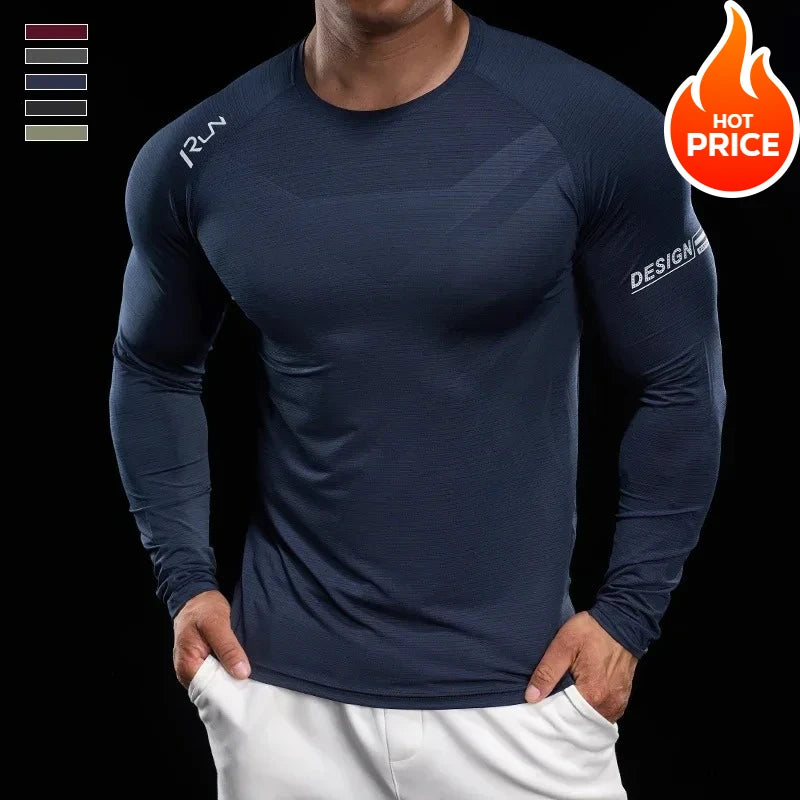 Men Running T-shirt Jogging Tracksuit Athletic Shirt Compression Long Sleeves Sport Tees Gym Fitnes Muscle Fit Y2K Streetwear
