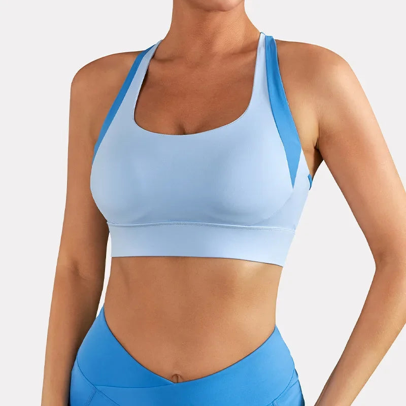 Women Yoga Underwear Solid Color Cross Back Fitness Sport Bra High Strength Tight Top Comprehensive Training Gym with Chest Pad