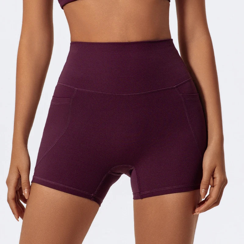 Ctenkevet Women's Pocket Athletic Shorts Running Tight Pants Gym Workout Yoga Trunks Female High Waist Buttock Lift Legging