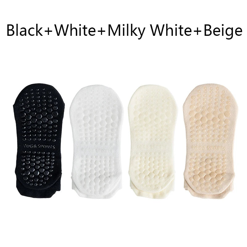 4 Pairs Grip Socks for Women Non Slip Yoga Socks Pilates Breathable Mesh Short Socks Cotton Low Cut Gym Fitness Dance Sport Sock
