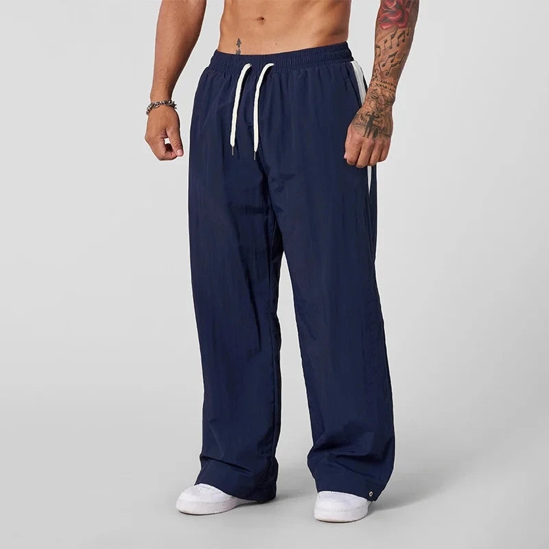 Autumn New Track Pants Men's Loose Running Casual Pants Wide Leg Trendy Sports Splicing Breathable Pants American Sports Pants