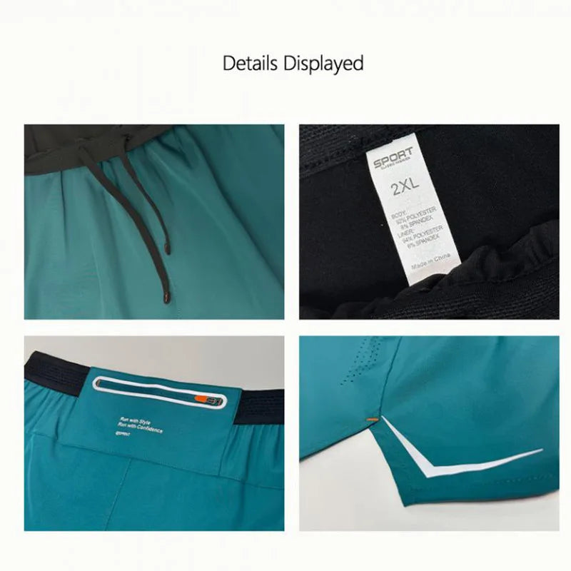 Men Running Shorts Gym Marathon Track Sports Shorts 2 In 1 Quick Dry Workout Training Gym Fitness Short Pants Summer Men Shorts