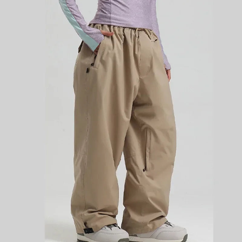 New Winter Solid Color Men's Outdoor Leisure Sports Warm Breathable Snow Pants Women's Loose Windproof Waterproof Ski Pants