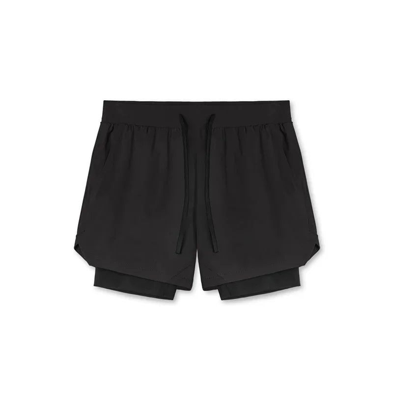Men's Summer Gym Fitness Sport Double-deck 2 in 1 Shorts Quick Dry Running Workout Jogger Short Pants Bodybuilding Sweatpants