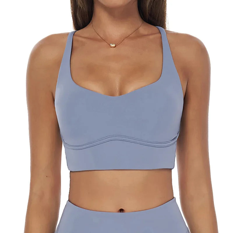 Gym Sport Bra Cross Back Sports Bra Women's Breathable Yoga Bra Shockproof Crop Top Quick Drying Fitness Top Push Up Workout Top