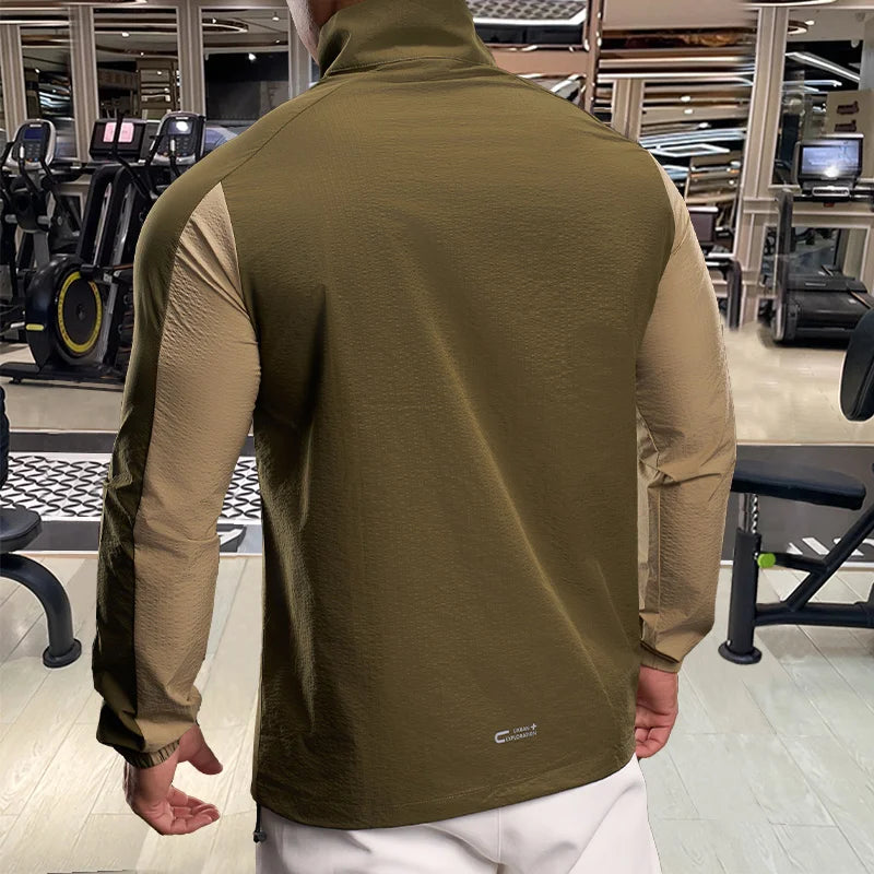 Men Long Sleeves T-shirt Elastic Ice Silk Outdoor Sports Fitness Quick Dry T-Shirt Half Zipper Sports Casual Top Men Sportswear