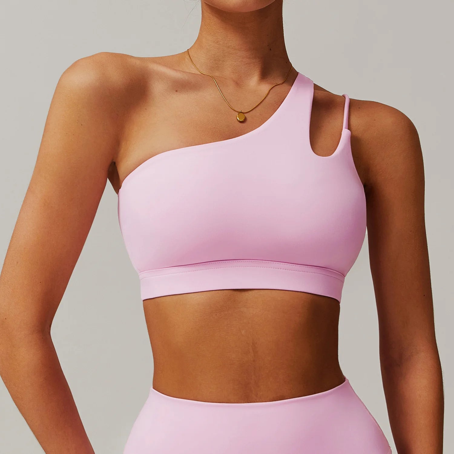 One Shoulder Shock-absorbing Sports Bra Women Blue Fitness Beautiful Back Gym Yoga Cut Out Cross Tight Workout Running Tank Top