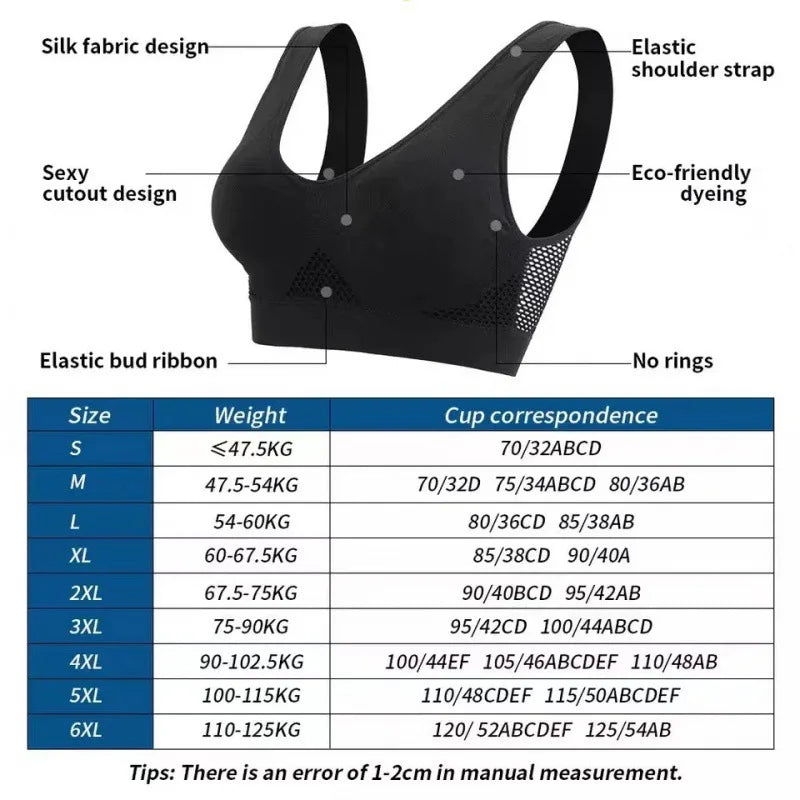 S-6XL Hollow Out Women Sport Bra Fitness Yoga Running Vest Underwear Padded Crop Tops Underwear wireless gym top bras Breathable