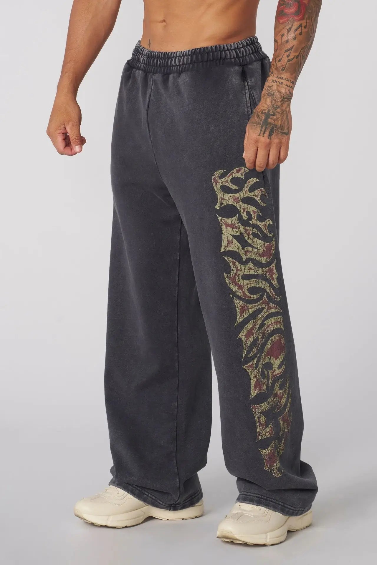YONGLA American Trendy Brand Men's Sports Pants Gym Fitness Loose Straight Tube Printed Casual Pants