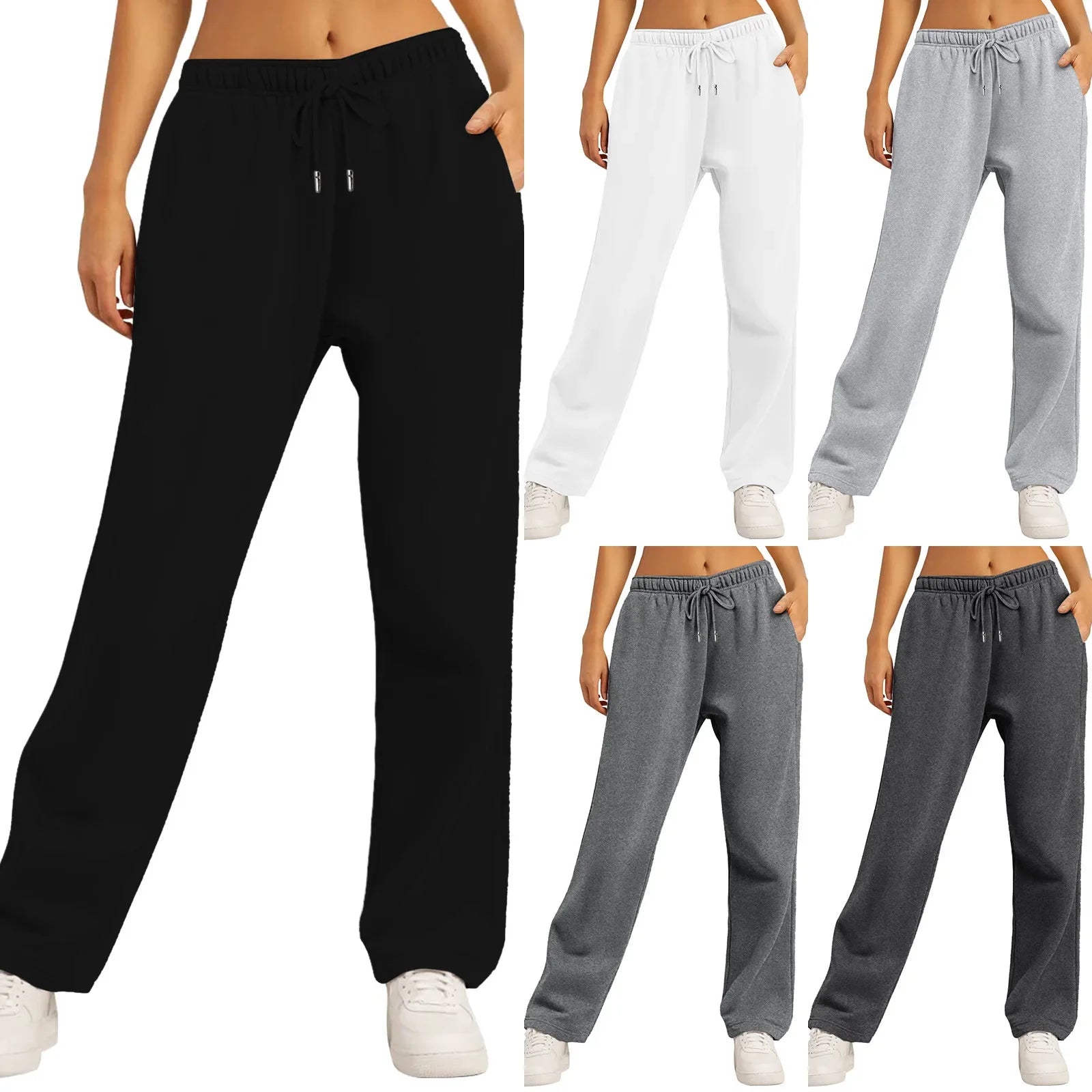 2024 Women’S Fitness Sweatpants Wide Leg Straight Casual Joggers Workout High Waisted Solid Color Bottoms Joggings